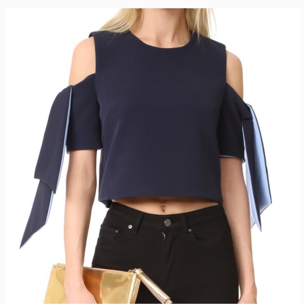 MILLY Ansley Cold-Shoulder Tie-Sleeve Crop Top